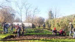 Volunteers at workshop in community garden